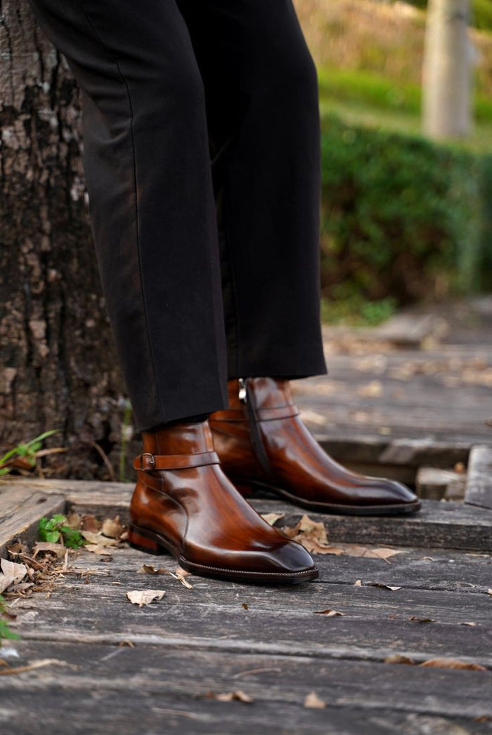Hand-finished leather footwear in a craft workshop