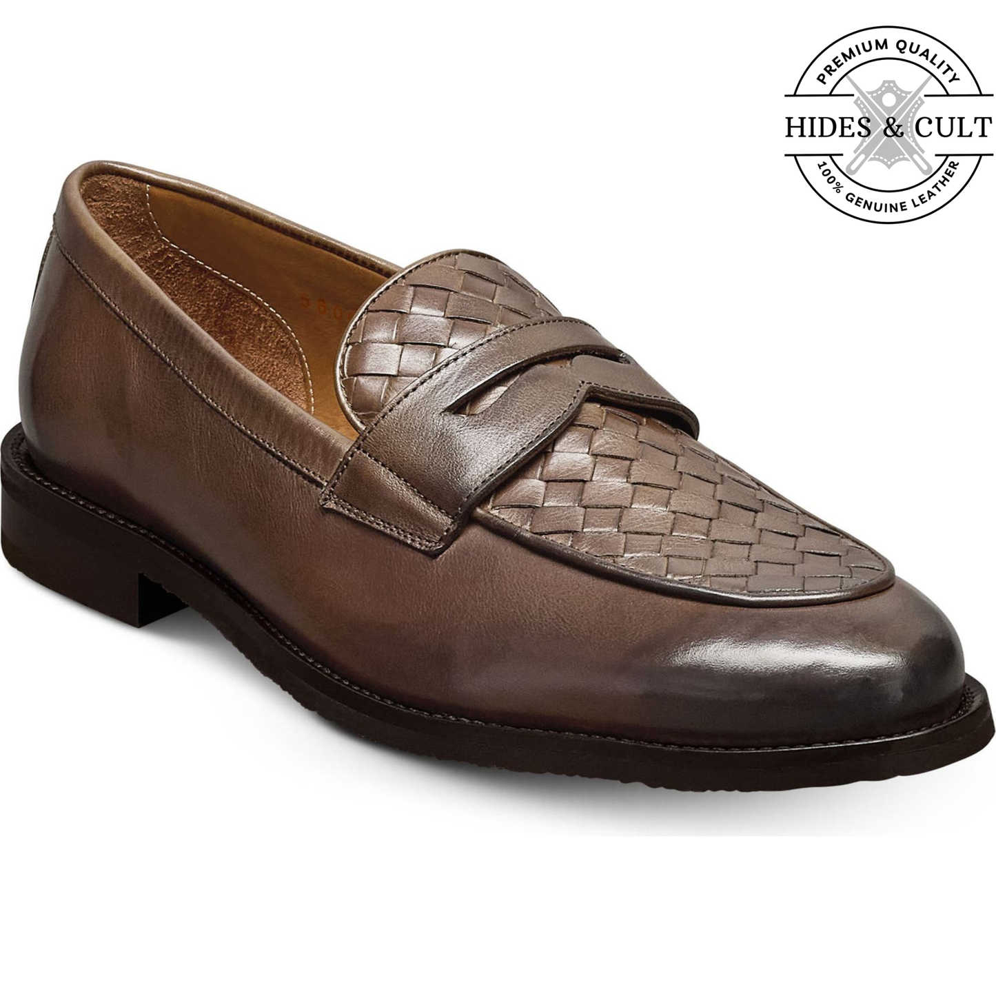 Brown Hand Woven Vamp Party-wear Leather SlipOn Loafers | Hides&Cult