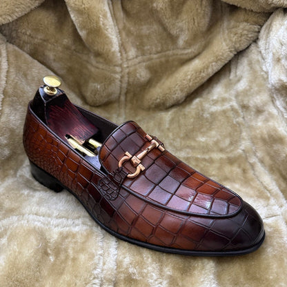 Croco Slip On Horse-bit Loafers - Brown | Hides&Cult