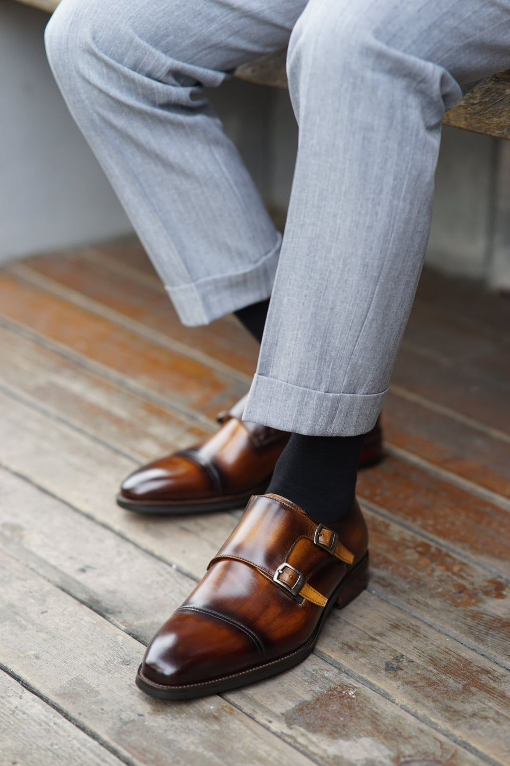 Black Double Monk Strap Shoes | Hides&Cult