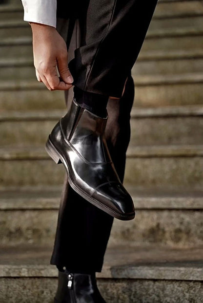 Black Toe Cut Side Zip Ankle Leather Boots | Hides&Cult