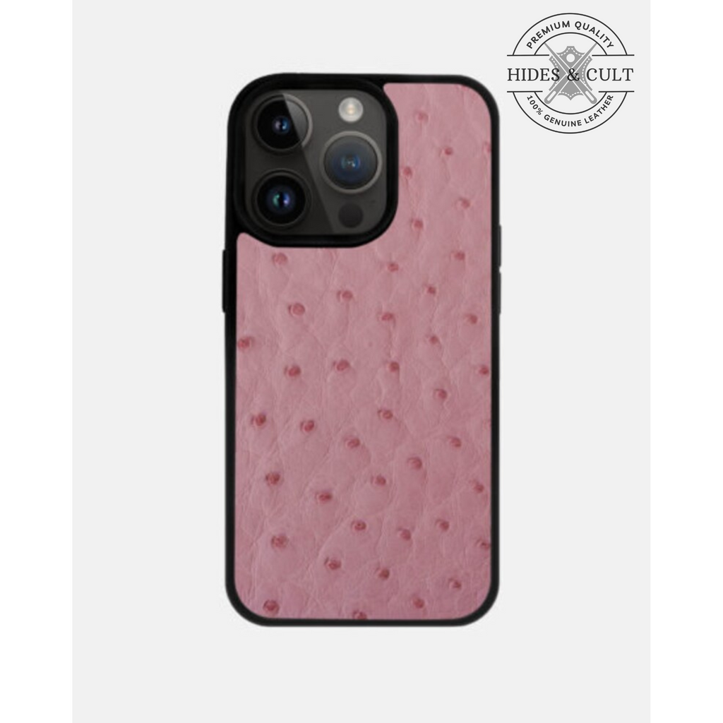 Luxury Pink Ostrich Print Shockproof Genuine Leather Iphone Case