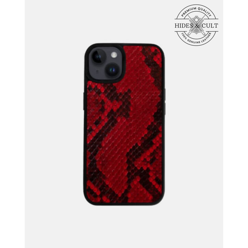 Luxury Red Exotic Python Print Shockproof Genuine Leather Iphone Case