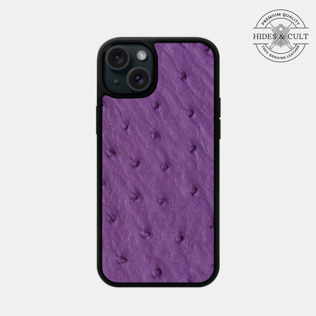 Luxury Purple Ostrich Print Shockproof Genuine Leather Iphone Case