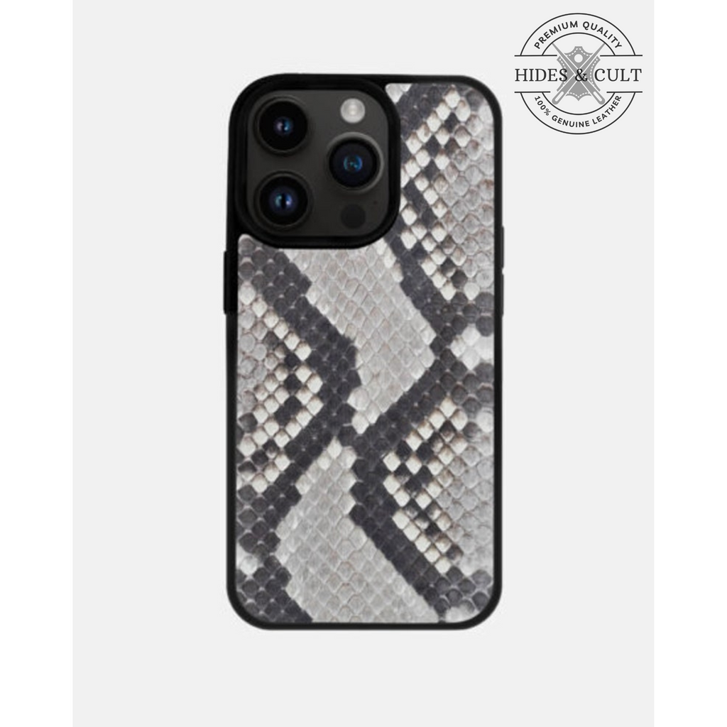 Luxury Exotic Natural Grey - White Python Print Shockproof Genuine Leather Iphone Case