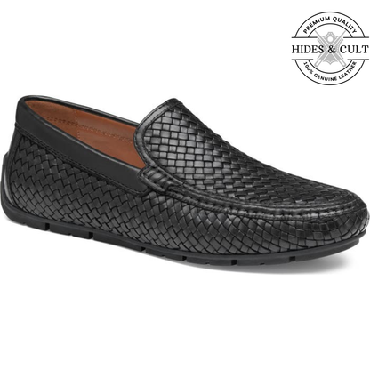 Black Woven Effect Leather Loafers | Hides&Cult