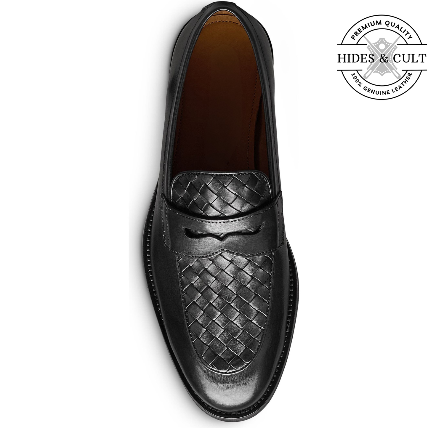 Black Hand Woven Vamp Party-wear Leather SlipOn Loafers | Hides&Cult