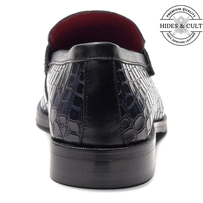 Blue Tone Croc Leather Moccasin Loafers | Hides&Cult