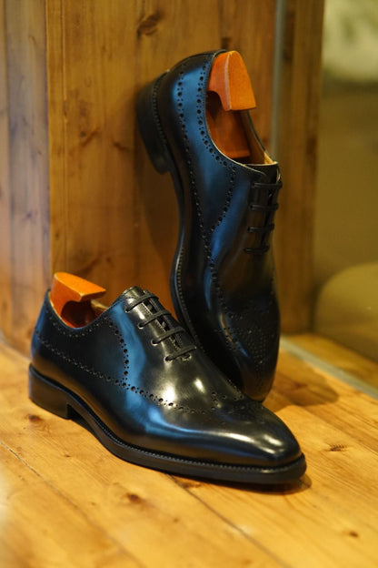 Black Wholecut Brogue Oxfords | Hides&Cult