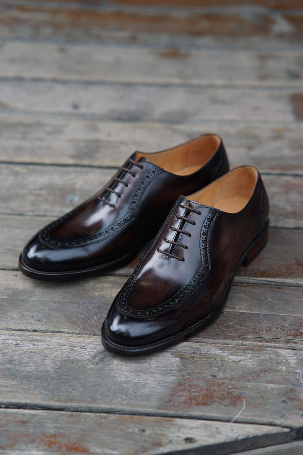 Brown Patina Finish Oxford Brogue Shoes | Hides&Cult