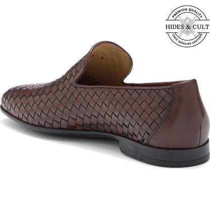 Brown Woven Party-wear Leather SlipOn Loafers | Hides&Cult