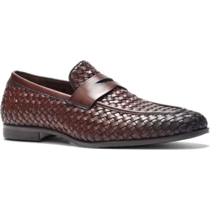 Brown Woven Party-wear Leather SlipOns | Hides&Cult