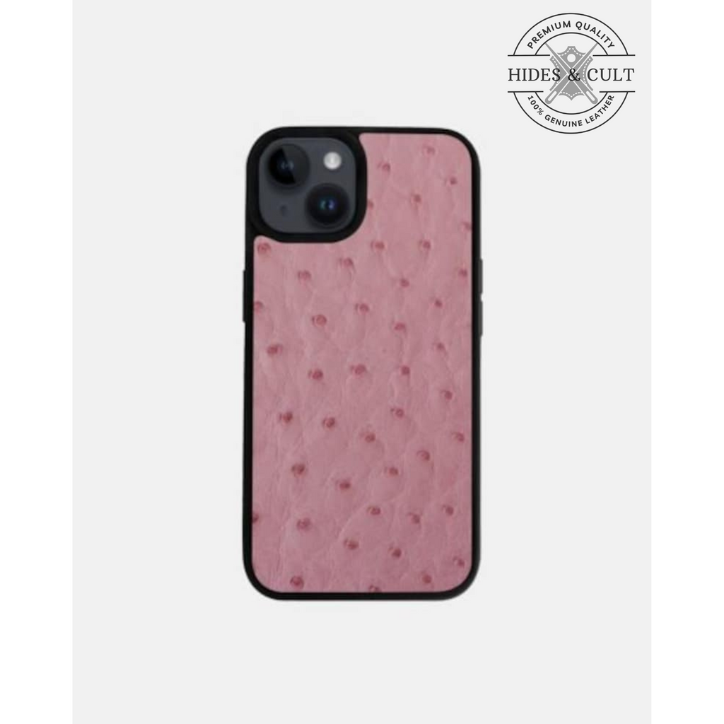 Luxury Pink Ostrich Print Shockproof Genuine Leather Iphone Case