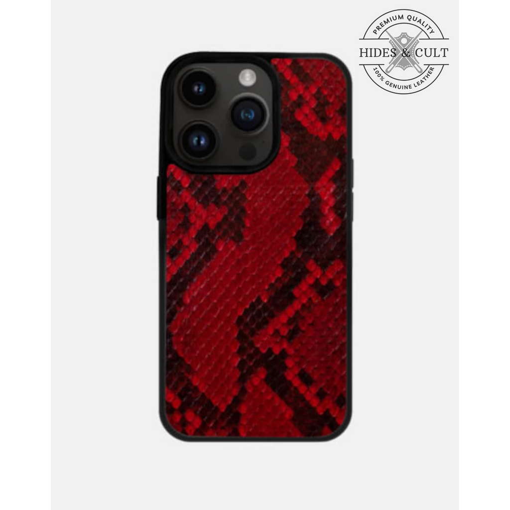 Luxury Red Exotic Python Print Shockproof Genuine Leather Iphone Case