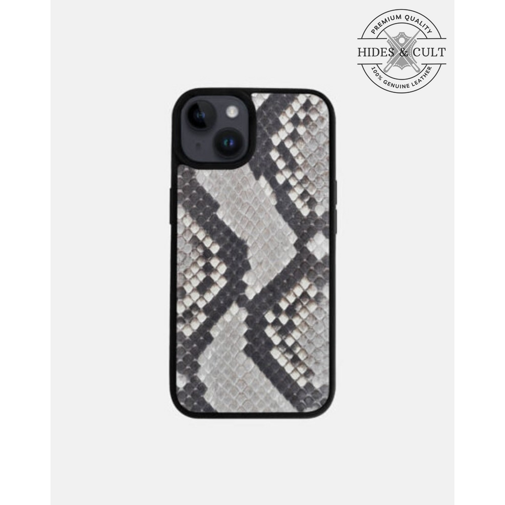 Luxury Exotic Natural Grey - White Python Print Shockproof Genuine Leather Iphone Case
