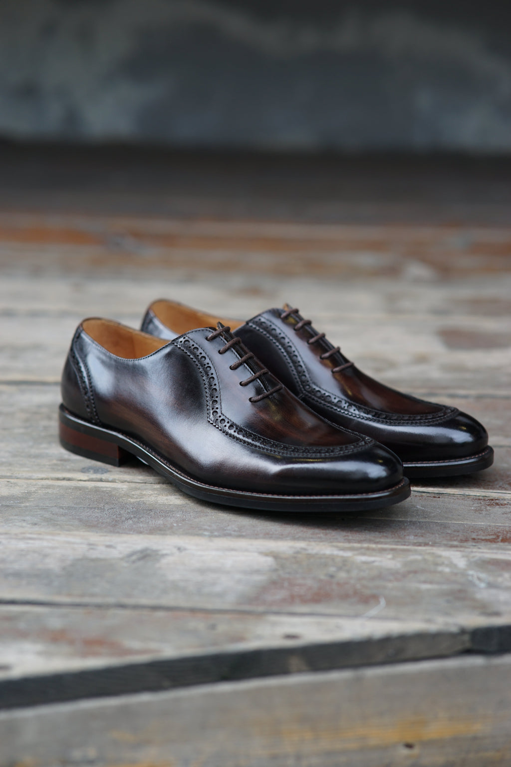 Brown Patina Finish Oxford Brogue Shoes | Hides&Cult