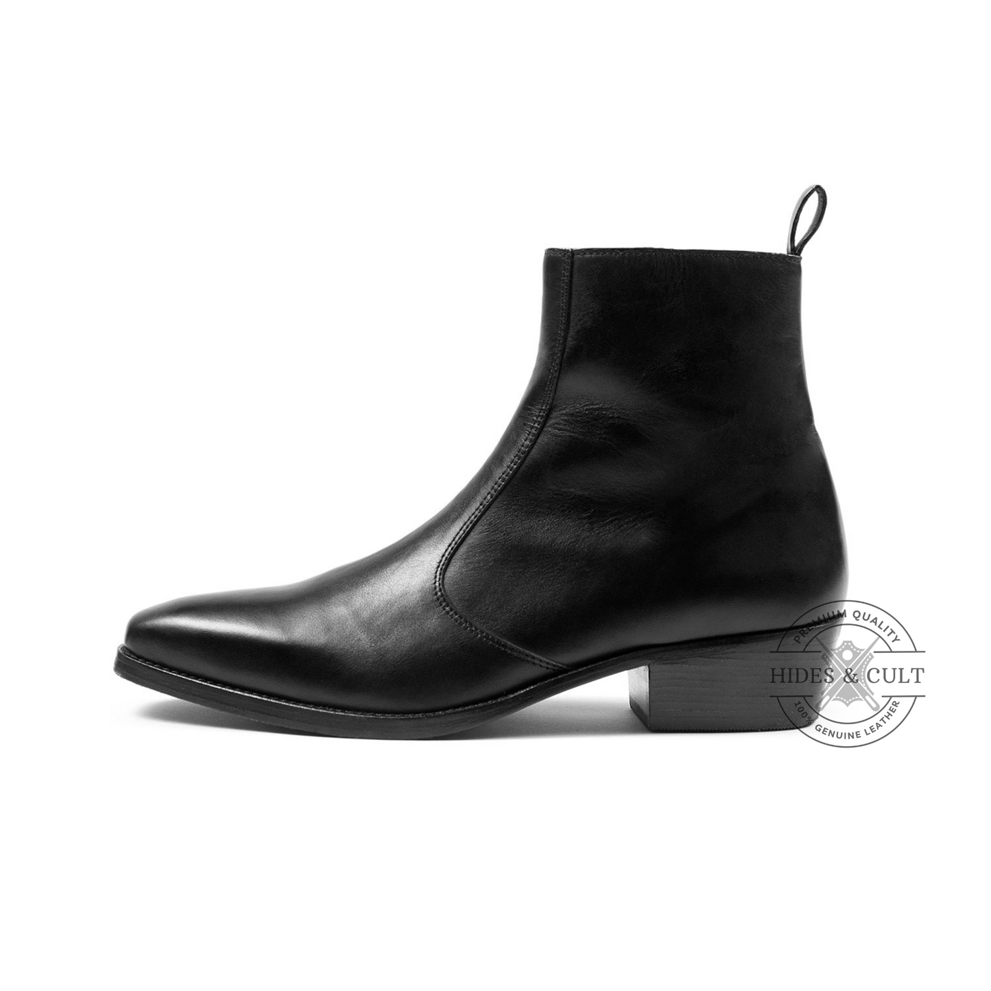 Black Genuine Leather Chelsea Boots Cuban Heel Men | HidesandCult