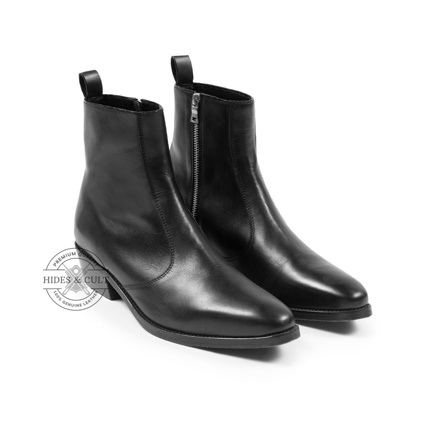 Black Genuine Leather Chelsea Boots Cuban Heel Men | HidesandCult