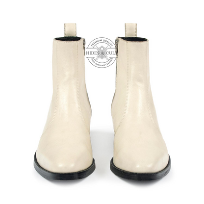 Off White Genuine Leather Chelsea Boots Cuban Heel Men | HidesandCult