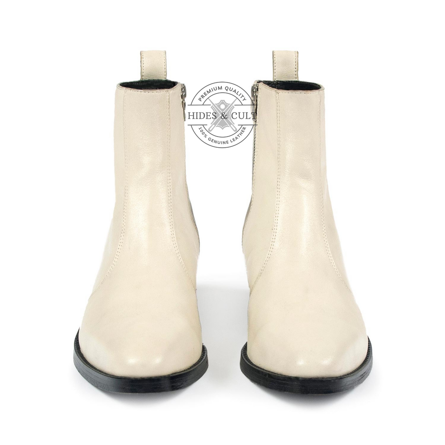 Off White Genuine Leather Chelsea Boots Cuban Heel - Clearance Sale | HidesandCult