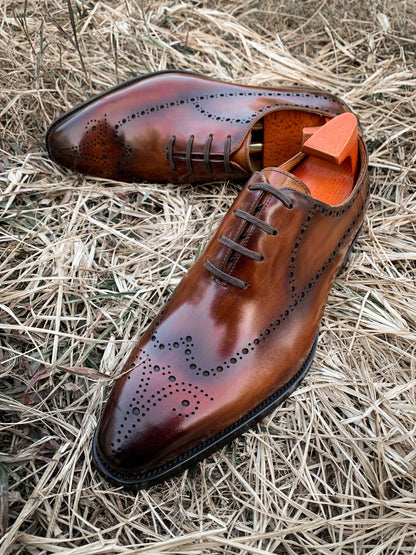 Brown Patina Wholecut Brogue Oxfords | Hides&Cult
