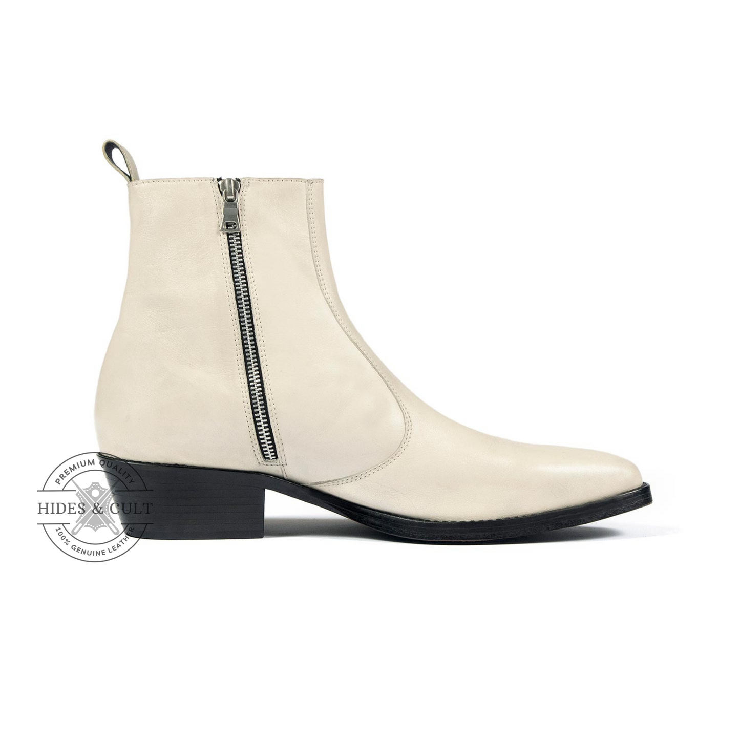Off White Genuine Leather Chelsea Boots Cuban Heel - Clearance Sale | HidesandCult