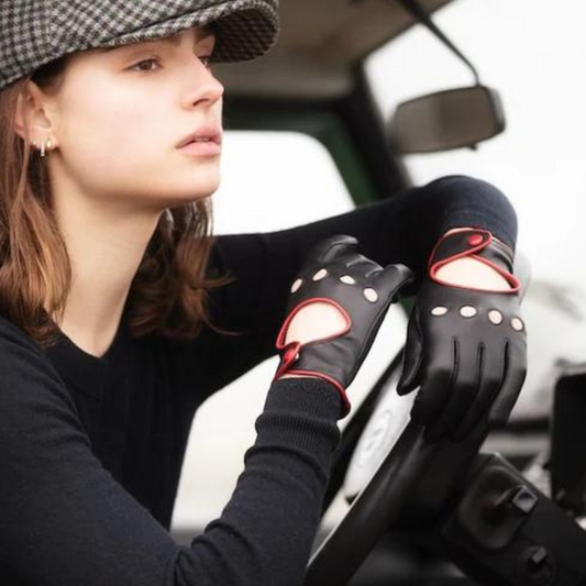 Womens Handmade Contrast Leather Driving Gloves