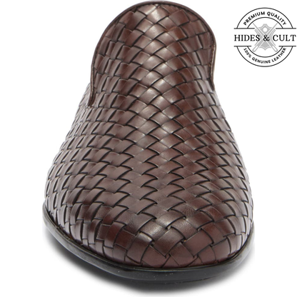 Brown Woven Party-wear Leather SlipOn Loafers | Hides&Cult