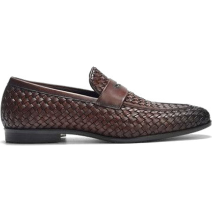 Brown Woven Party-wear Leather SlipOns | Hides&Cult