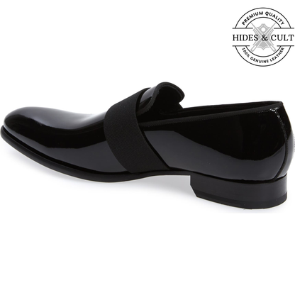 Black Patent Striped Leather SlipOn Loafers | Hides&Cult