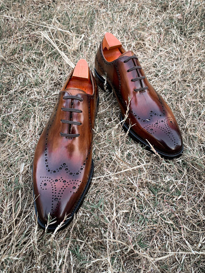 Brown Patina Wholecut Brogue Oxfords | Hides&Cult
