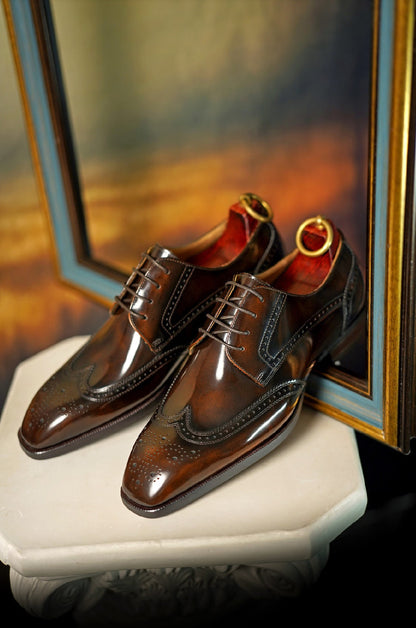 Brown Patent Lace Up Brogue Shoes | Hides&Cult