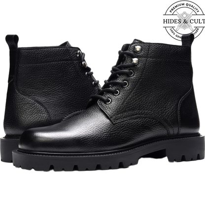 Black Milled Rugged Leather Boots | Hides&Cult