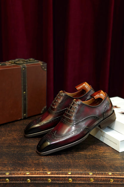 Burgundy Classic Wingtip Oxford Brogue Shoes | Hides&Cult