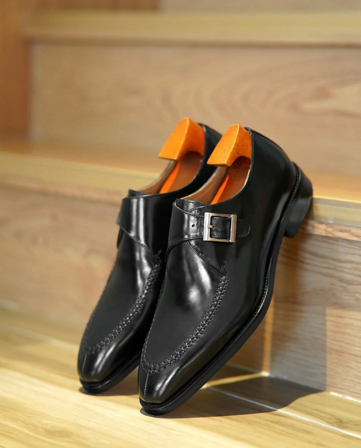 Black Single Monk Strap Shoes | Hides&Cult