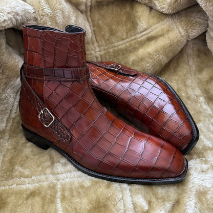 Croco High Ankle Jodhpur Boots - Dark Tan | Hides&Cult