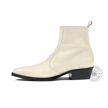 Off White Genuine Leather Chelsea Boots Cuban Heel - Clearance Sale | HidesandCult