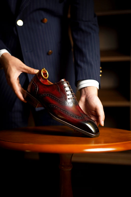 Burgundy Classic Wingtip Oxford Brogue Shoes | Hides&Cult