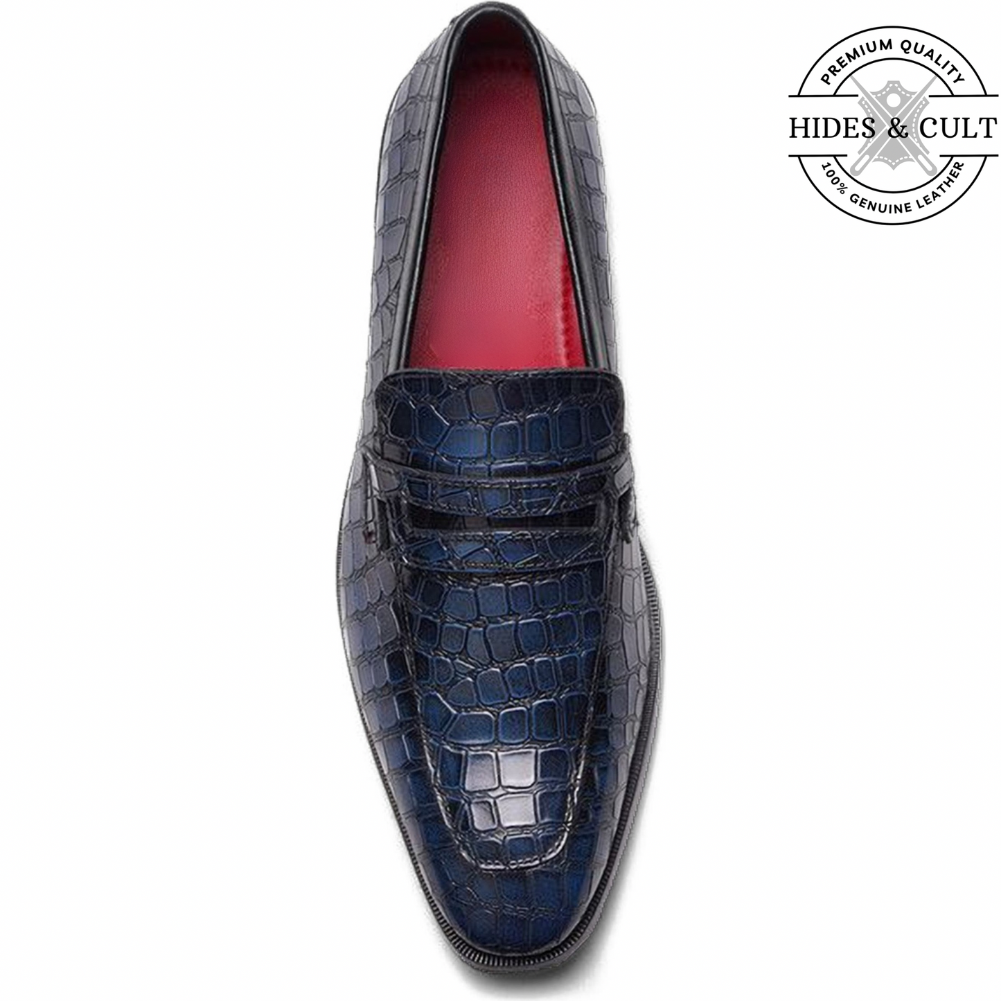 Blue Tone Croc Leather Moccasin Loafers | Hides&Cult