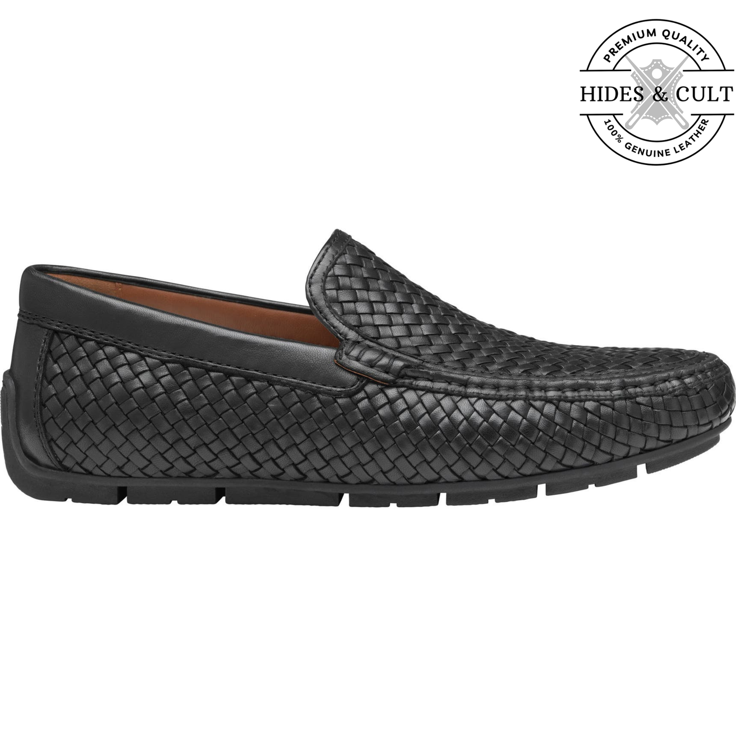 Black Woven Effect Leather Loafers | Hides&Cult