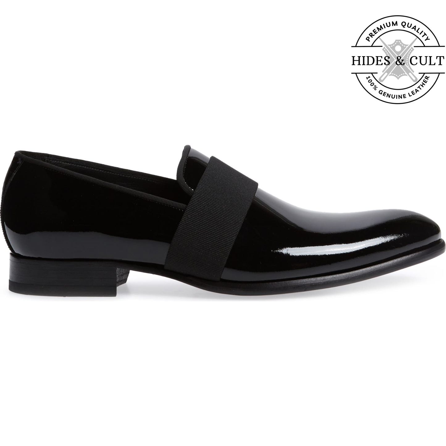 Black Patent Striped Leather SlipOn Loafers | Hides&Cult