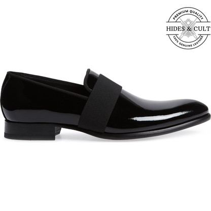Black Patent Striped Leather SlipOn Loafers | Hides&Cult