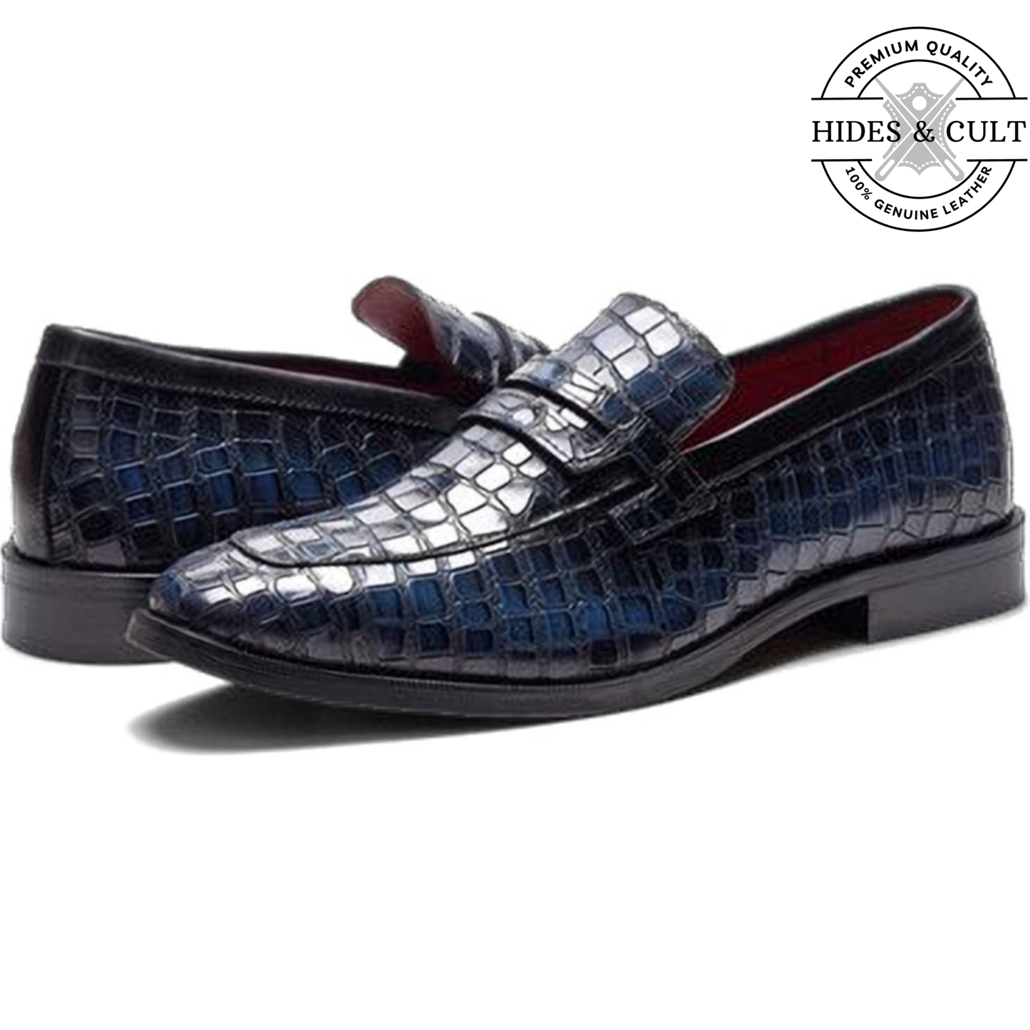Blue Tone Croc Leather Moccasin Loafers | Hides&Cult