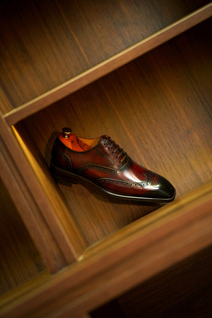 Burgundy Classic Wingtip Oxford Brogue Shoes | Hides&Cult