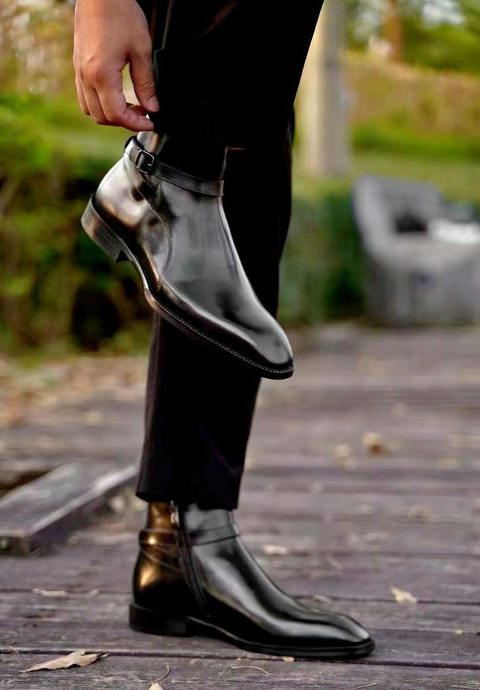 Black Classic Italian Single Strap Chelsea Boots | Hides&Cult