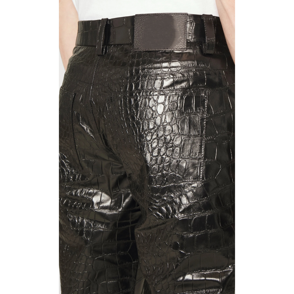 Back view of men's leather pants, highlighting the tailored fit and smooth finish of high-quality full-grain leather – Hides & Cult.