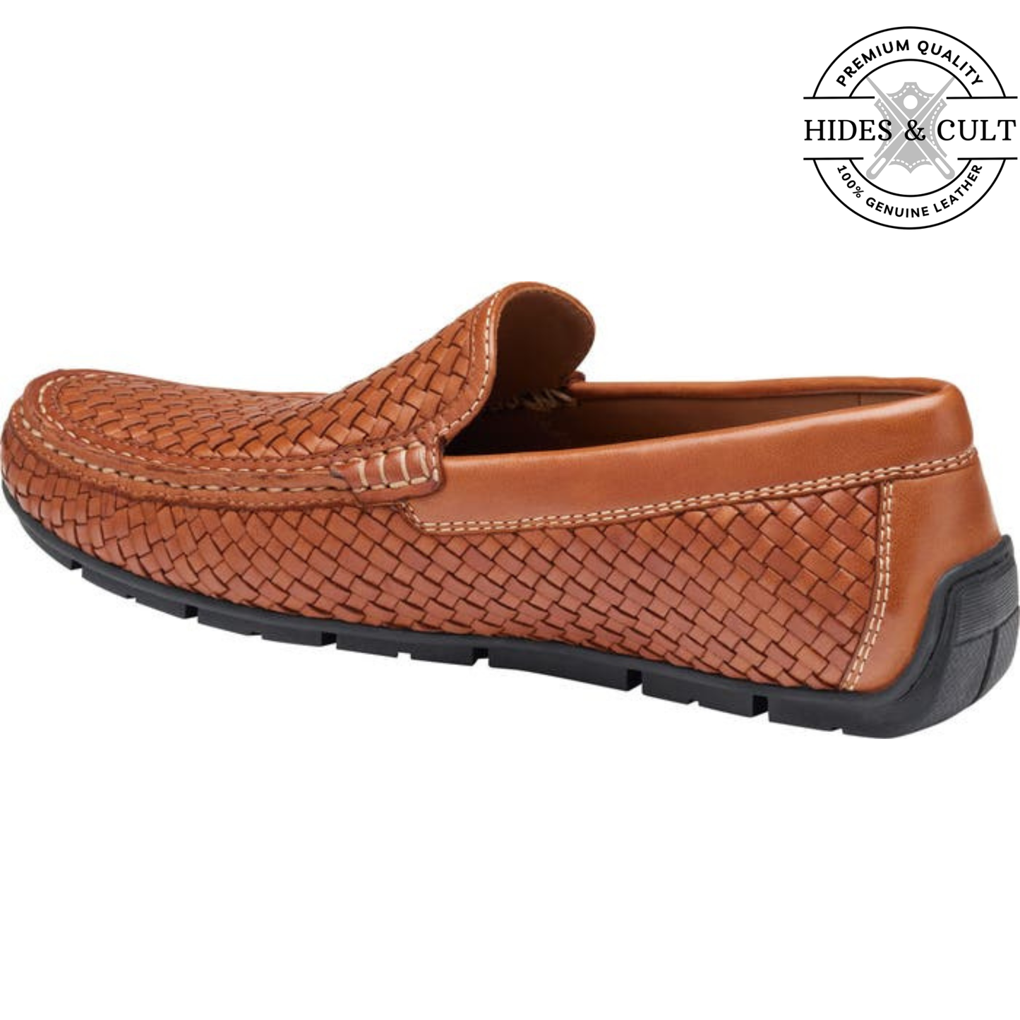 Tan Brown Woven Effect Leather Loafers | Hides&Cult