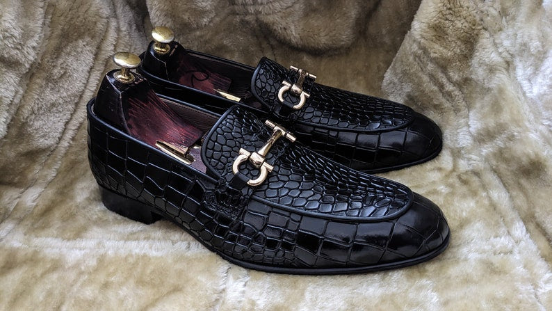 Croco Slip On Horse-bit Loafers | Hides&Cult