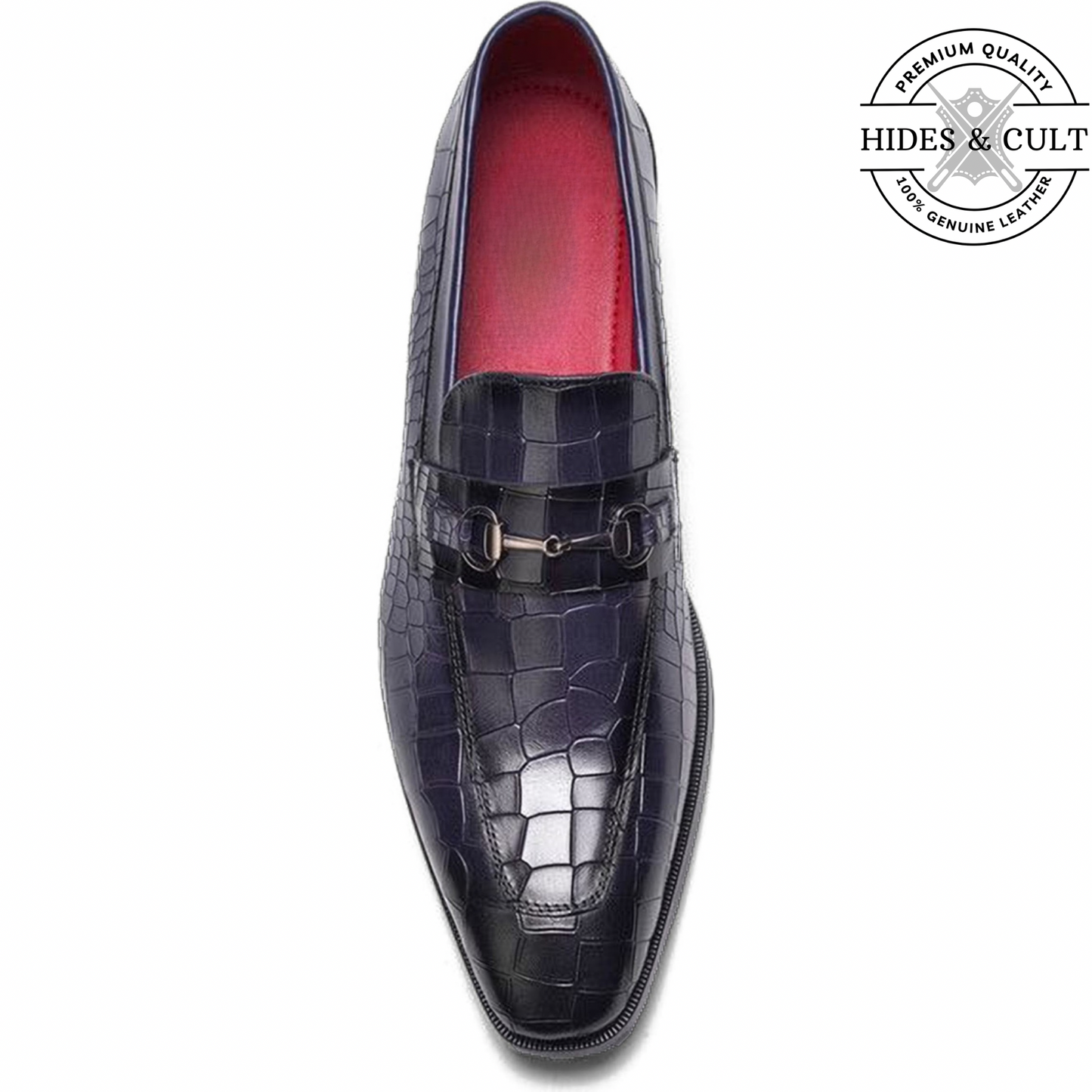 Black Croc Buckled Leather Moccasin Loafers | Hides&Cult