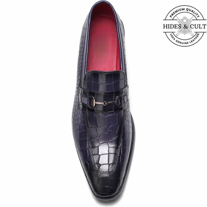 Black Croc Buckled Leather Moccasin Loafers | Hides&Cult